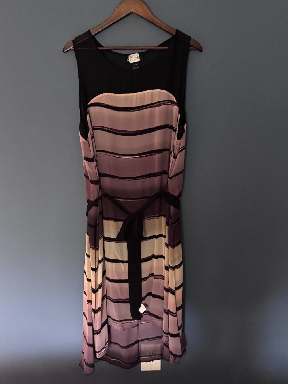 Lane Bryant Black/Purple Stripe Hi-Lo Sleeveless w/Belt Dress 18/20